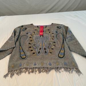 Multi-Color Paisley Silk Wool Blend Fringed Poncho/Shawl O/S - Etro Design